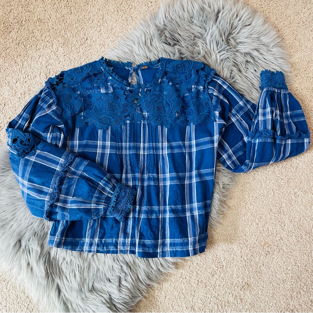 Free people plaid crochet women shirt
